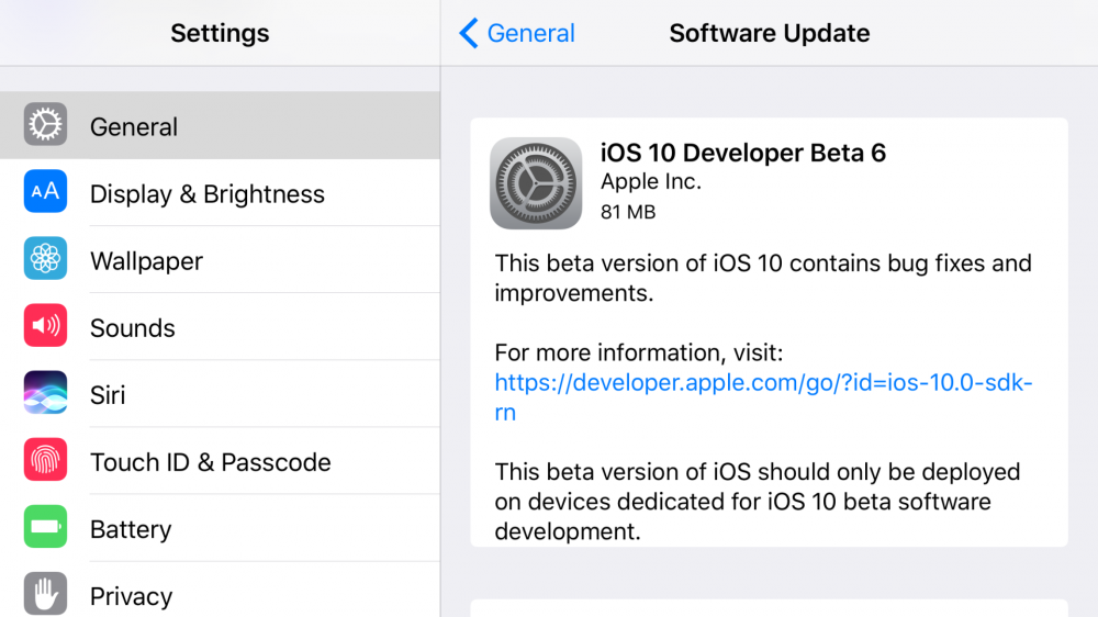 iOS 10 beta 6 доступна для завантаження