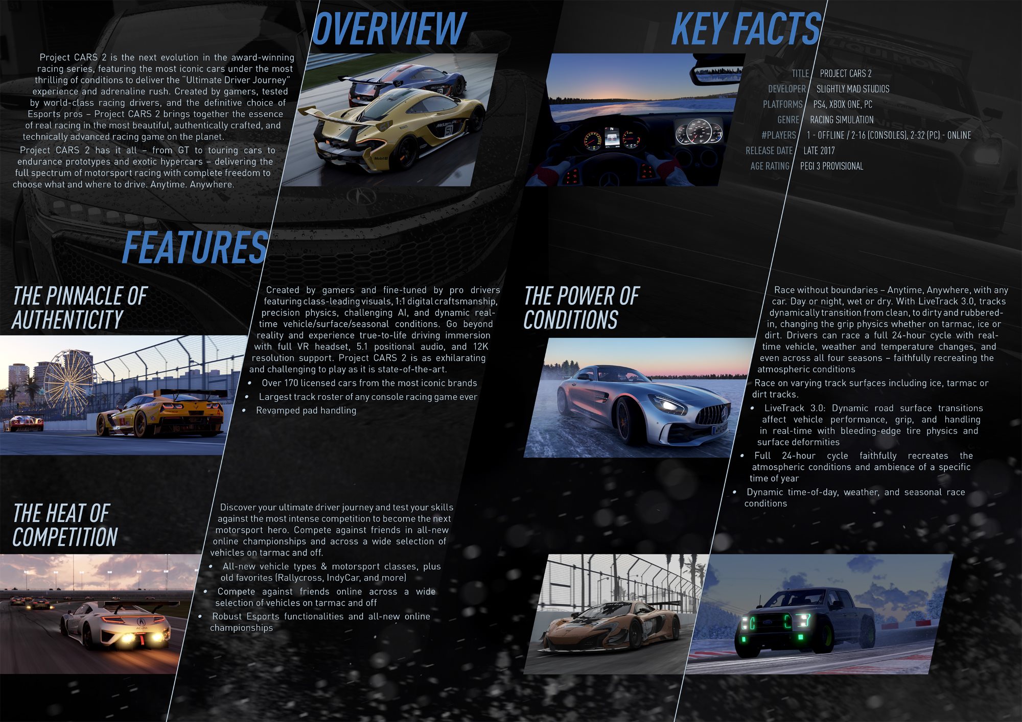 Плакат з головними особливостями Project CARS 2